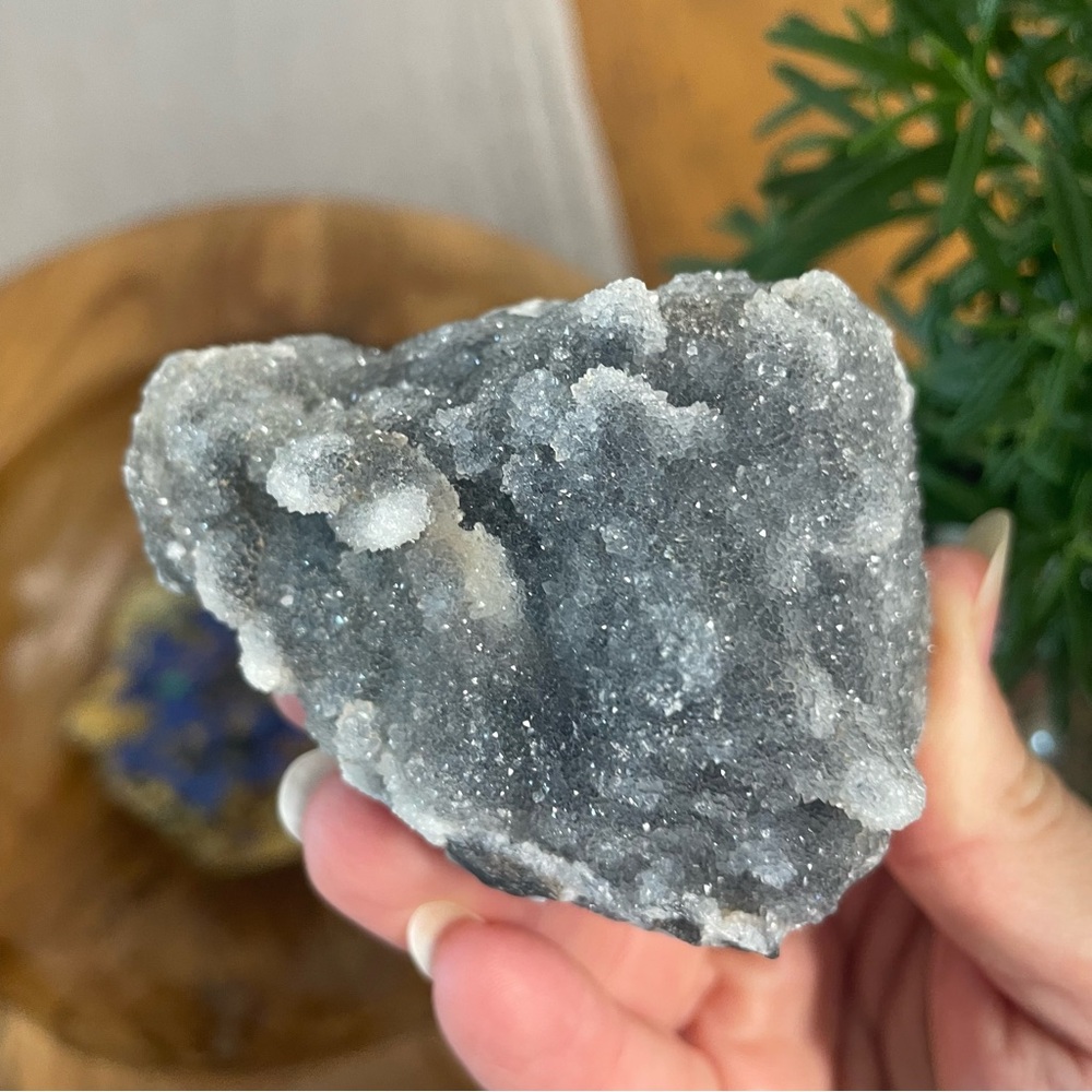 Crystal home decor. Sphalerite. Druzy chalcedony
